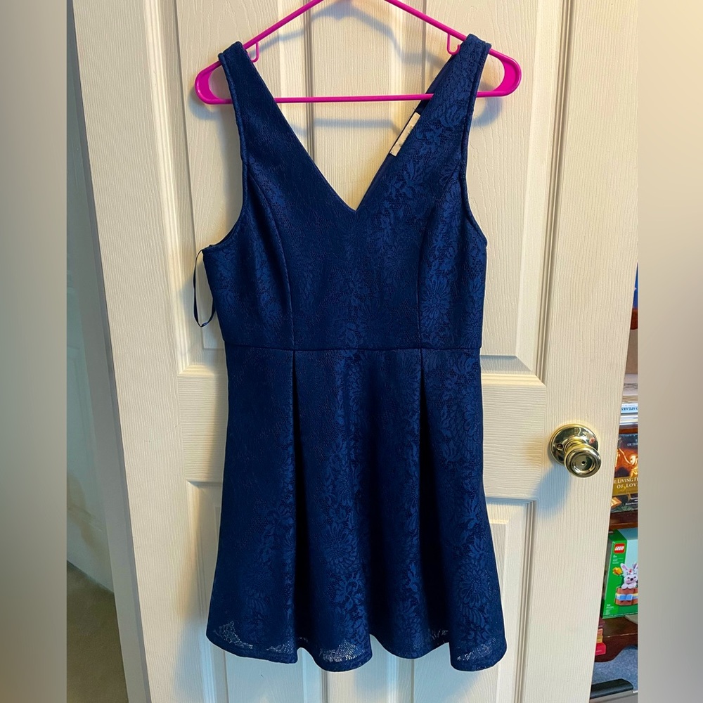 Navy blue lace skater dress